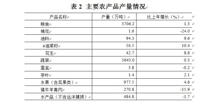 表2 主要农产品产量情况